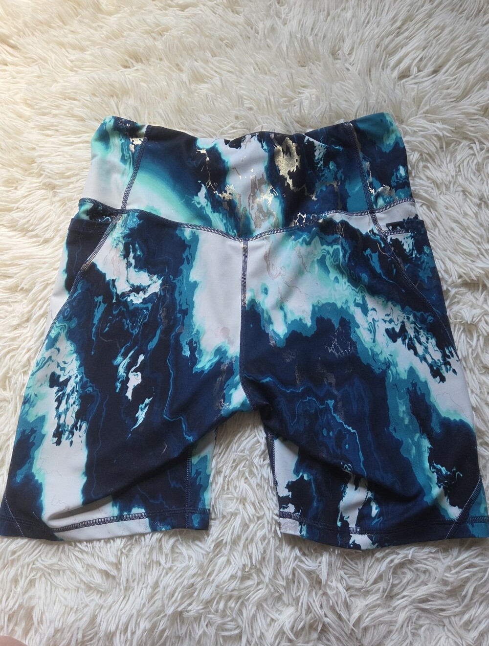 Old Navy Blue/White/Gold Marble Powersoft Bike Shorts 8" Inseam Size Womens L - Picture 3 of 9
